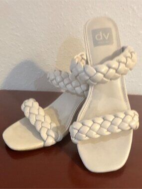 Dolce Vita Ivory Braided Strappy Block Heel Square Toe Sandals